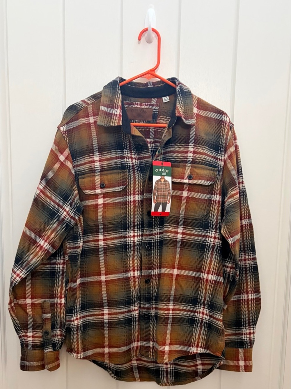 ❤️Orvis Perfect Flannel Shirt Mens Medium Brown Plaid Long Sleeve Pockets New
